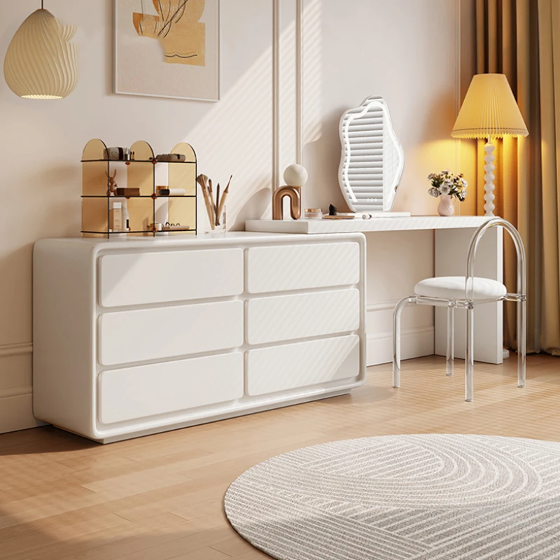 

White Aesthetic Dresser Minimal Desing Led Light Nordic Mirror Dressing Table Wooden Modern Tocador Maquillaje Bedroom Furniture