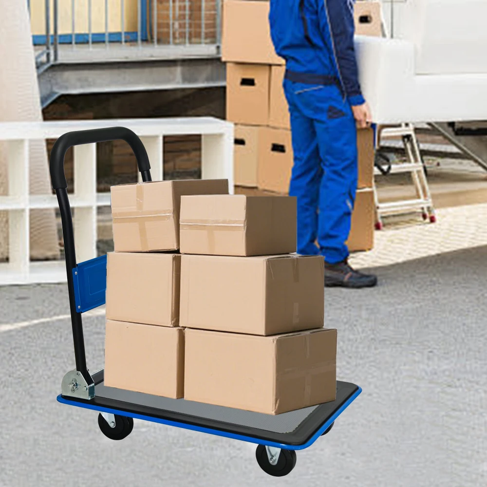 Flachbett-Trolley, Plattformwagen mit 150 KG Tragfähigkeit, 360-Grad-Schwenkräder, Faltbarer Trolley für Beladung und Lagerung – Detail 7