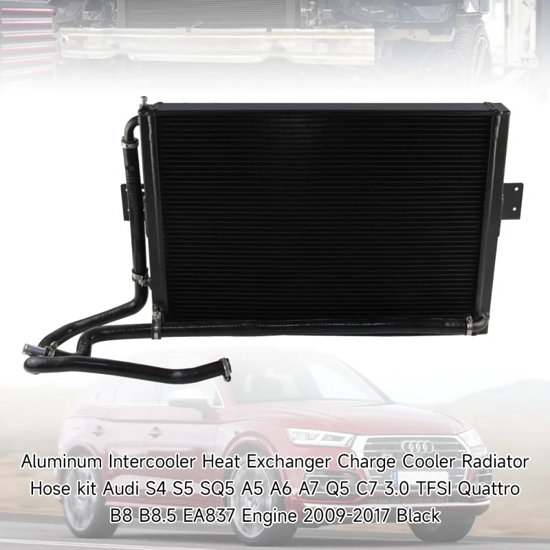 Aluminium-Ladeluftkühler + Schlauch-Set für Audi S4 S5 SQ5 A5 A6 A7 Q5 C7 3.0 TFSI B8 B8.5 EA837 Motor 2009–2017, Schwarz