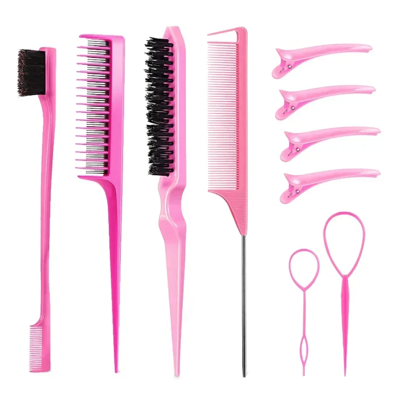 3-10pcs Hair Styling Comb Set Teasing Hair Brush Triple Teasing Comb Rat Tail Combs Edge Brush Hair Tail Tools Braid Tool Loop