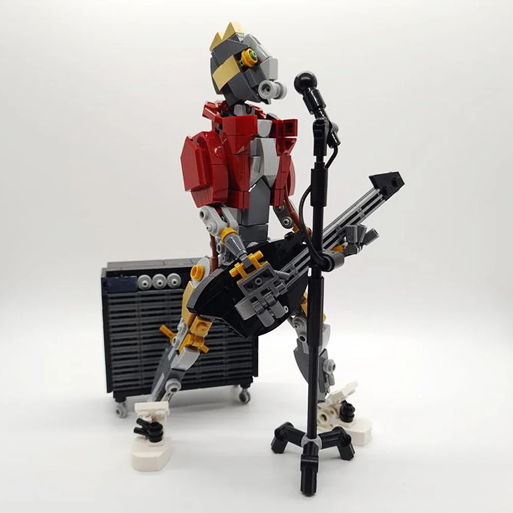 MOC Guitar Player Musical Performance Rockerbot Building Blocks Model Audio and Microphone Rock Band Play Bricks Toys Kids Gift