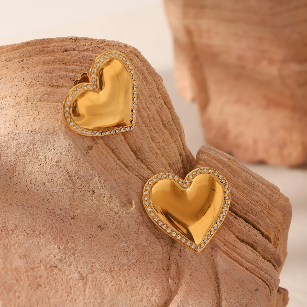 

luxury Rhinestones Big heart stud earrings for woman Stainless steel Gold Plated jewelry Wedding Engagement valentine day gift