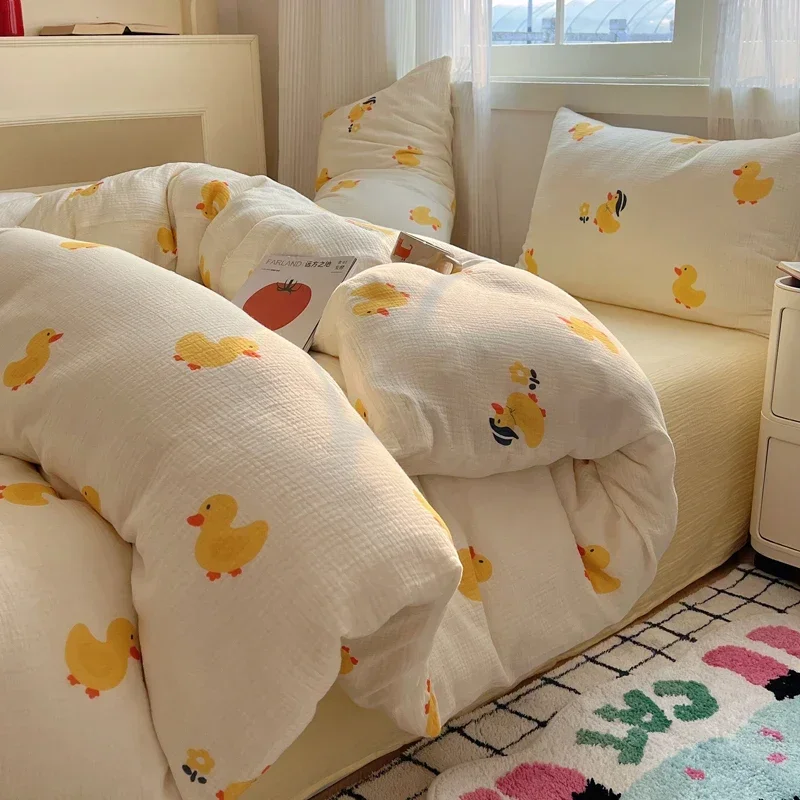 Yellow Rubber Duck Duvet Cover for Girls Boys Cute Farmhouse Bedding Sets Washed Cotton Comforter Covers Cute Gifts Home Decor