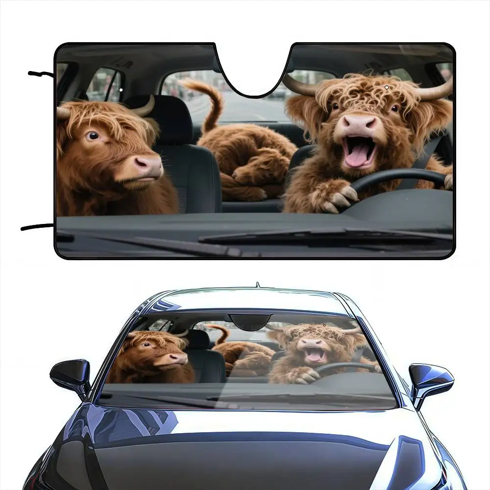 Pare-soleil de voiture drôle h-highland pour bétail, film en aluminium thermoisolante, blocs à ventouse réutilisables, rayons UV, protection de pare-soleil de voiture