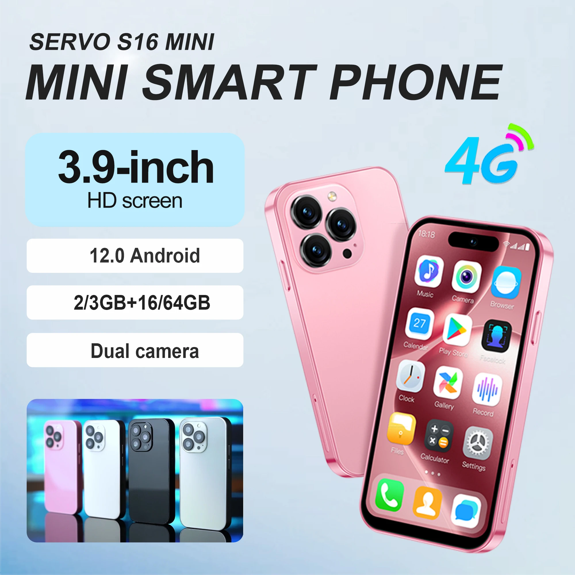 SERVO S16 Mini Smartphone Android 12.0 3GB RAM 64GB Dual SIM Card 4.0-inch Display GPS 2000mAh Battery 3G Portable Mobile Phones