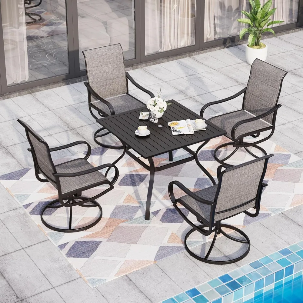 

Patio Dining Set 5 Pieces Outdoor Furniture Set for 4 Patio Swivel Chairs Textilene Padded with 1 Metal Umbrella, Customized