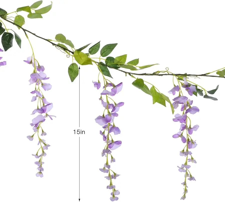 Wisteria Artificial Flowers Garland, 4 Pcs Total 28.8ft Artificial Wisteria Vine Silk Hanging Flower for Home Garden Outdoor Cer