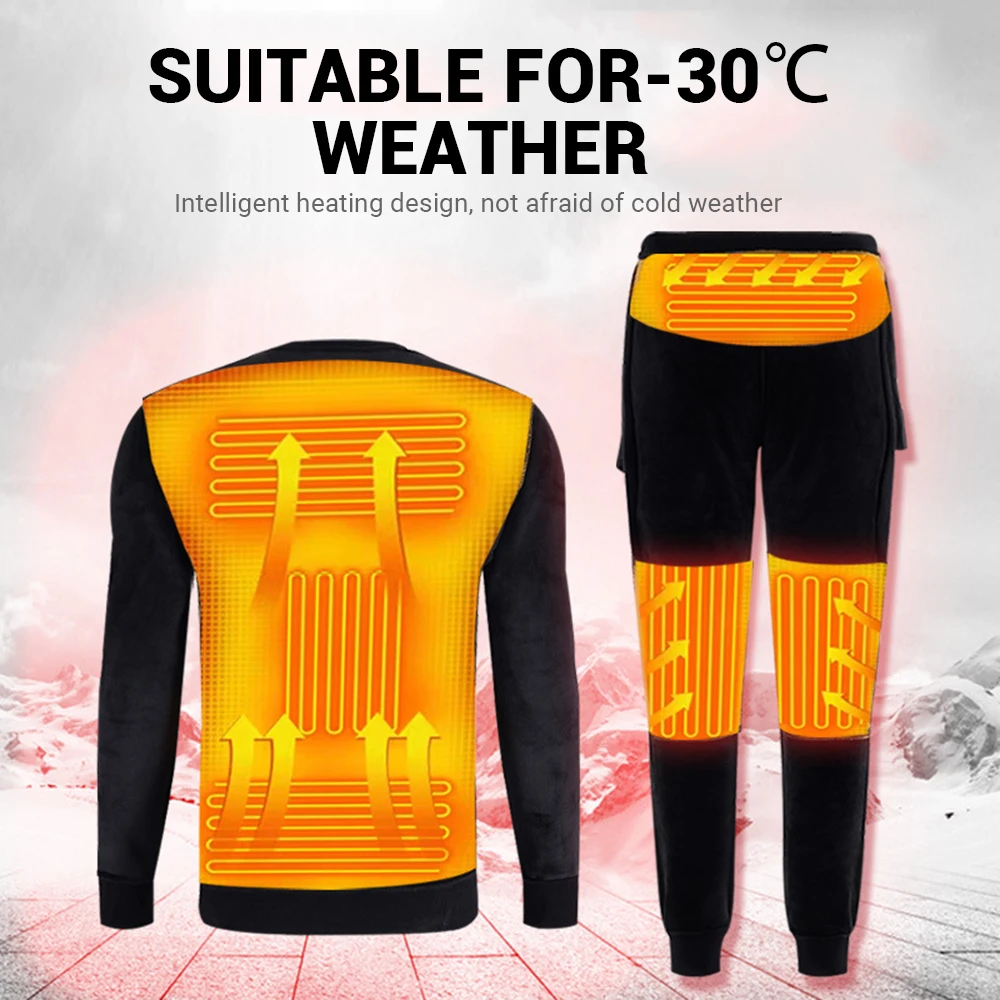 NEW Winter Heating Underwear Set Motorcycle Jacket Moto Motorbike USB Electric Heated Fleece Thermal Long Johns Tops&Pants