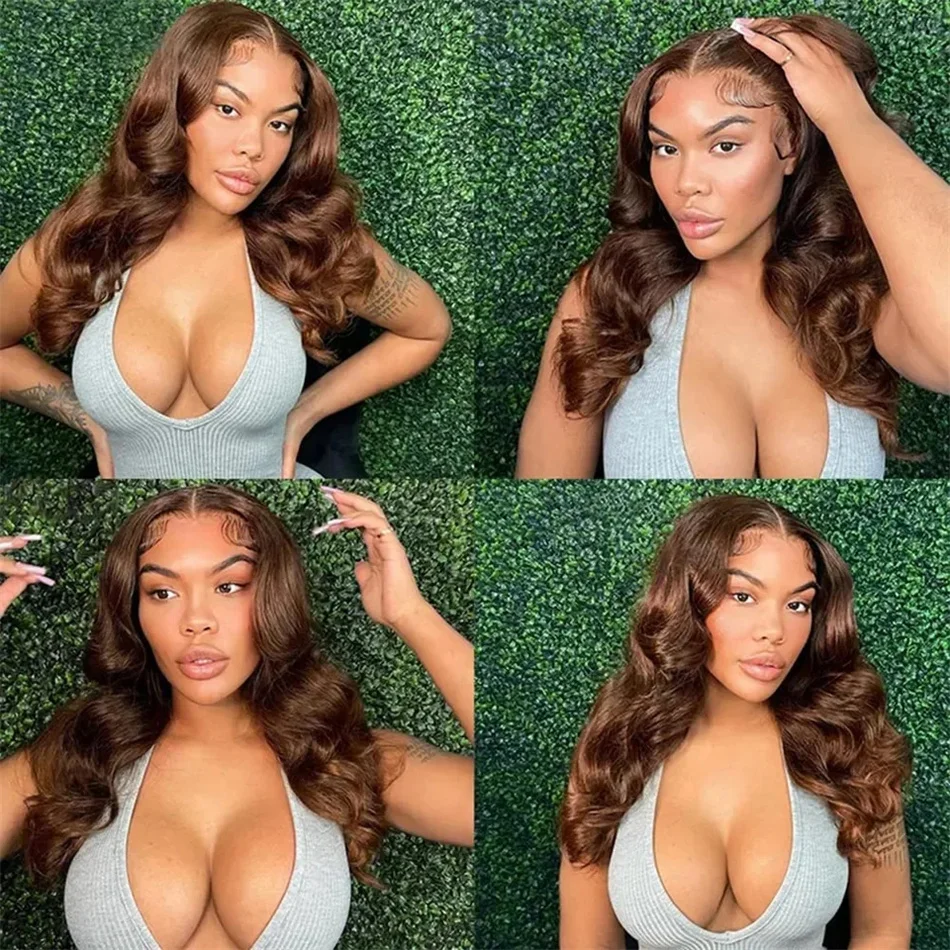 Wig renda Body Wave 13x4 coklat renda depan wig rambut manusia wig tanpa lem coklat tua 13x6 Hd Lace Frontal untuk wanita