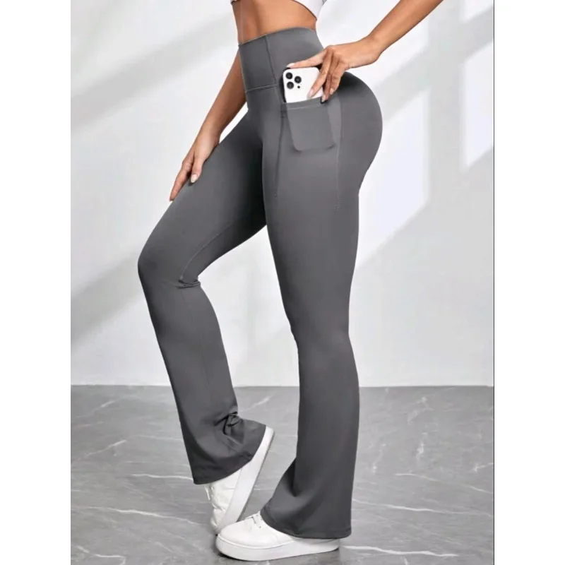 

2025 Autumn High Waisted Hip Lifting Pocket Pants Casual Sports Bell Bottom Pants Slim Fit Outdoor Fitness Yoga Pants for Women