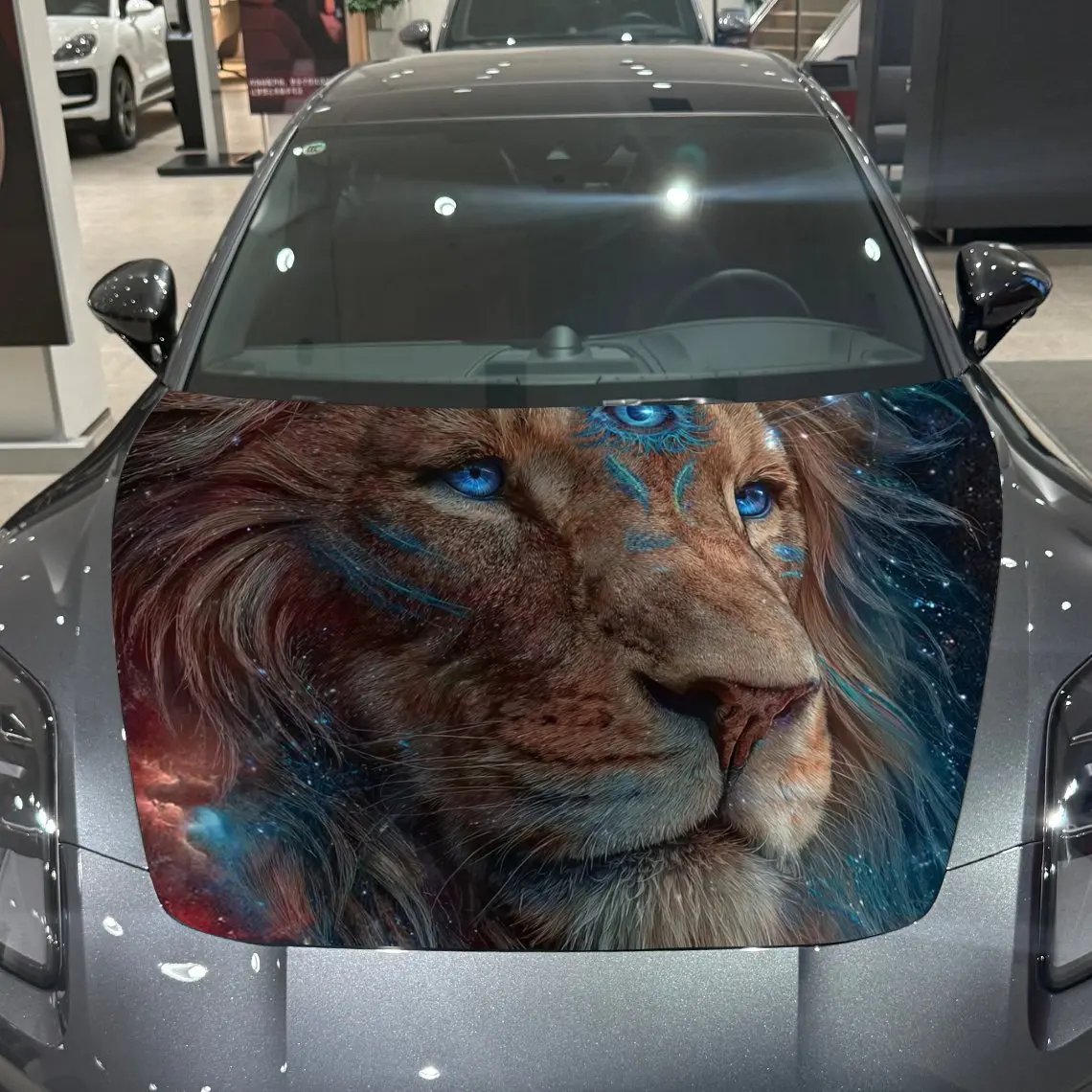 

Blue Eyes Lion Car Hood Cover Stickers-Sturdy Vinyl Stickers Suitable For Various Vehicles, Made Of High-quality Outdoor Vinyl,