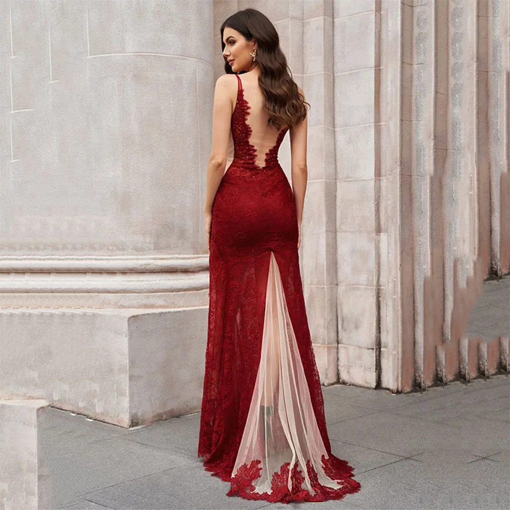 Elegant Sexy V Neck Lace Appliqus Side High Slit Red Sleeveless Formal Party Prom Evening Dress 2023 Vestidos De Noche soire - AliExpress 320 Elegant Sexy V Neck Lace Appliqus Side High Slit Red Sleeveless Formal Party Prom Evening Dress 2023 Vestidos De Noche soire - AliExpress 320
