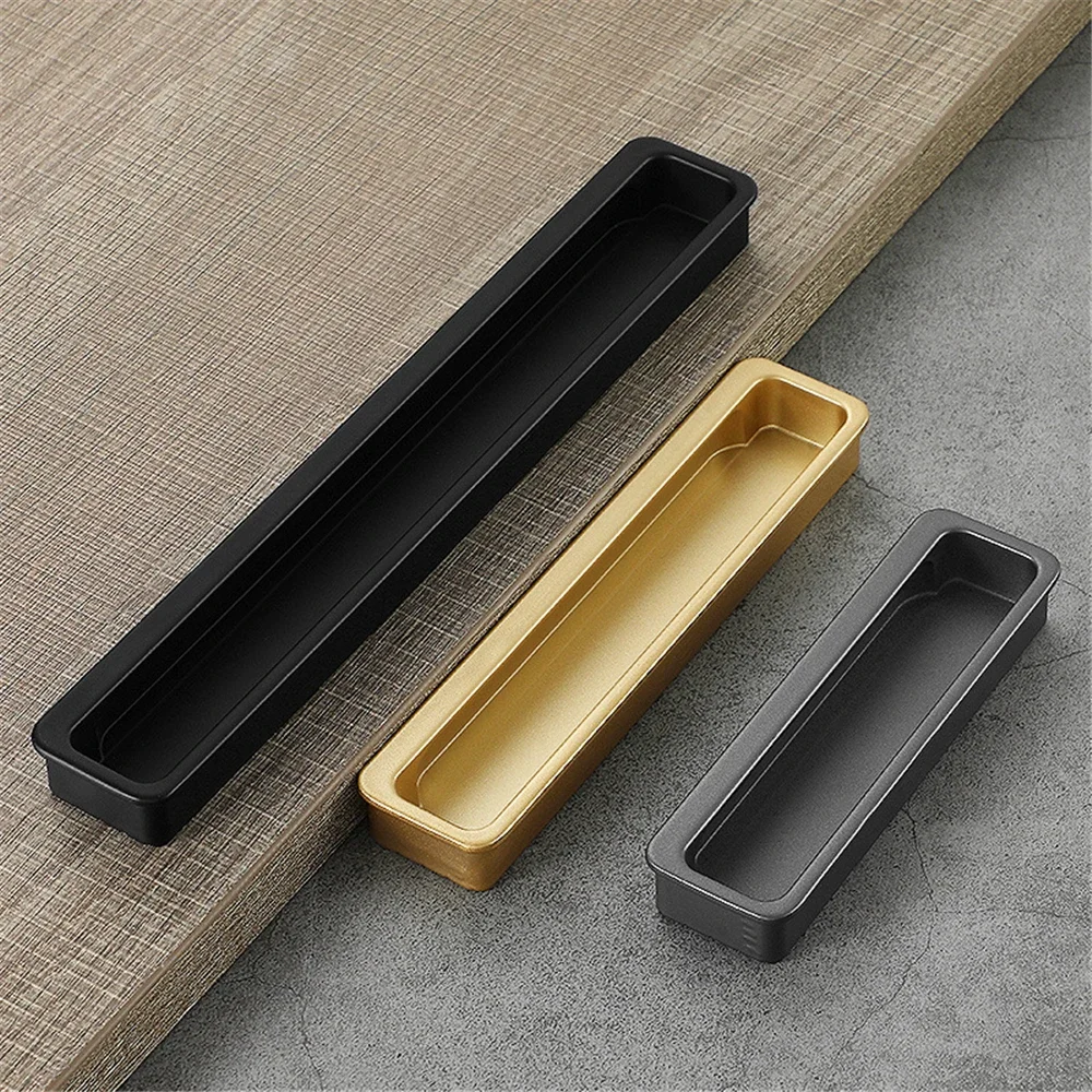 Modern Style Slotting Sliding Door Handle Black Gold Cabinet Buckle Knobs Embedded Cabinet Door Invisible Wardrobe Drawer Knobs