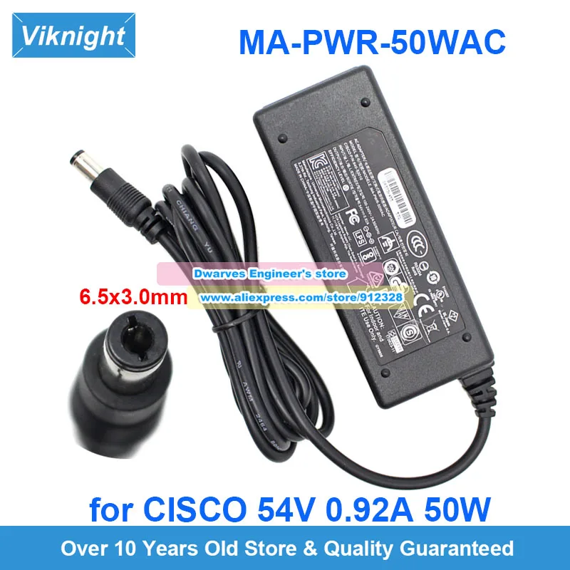 Genuíno para Cisco Ma-pwr50wac Adaptador de Alimentação 54v 092a 50w 640-53010 Carregador para Laptop 65×30 mm