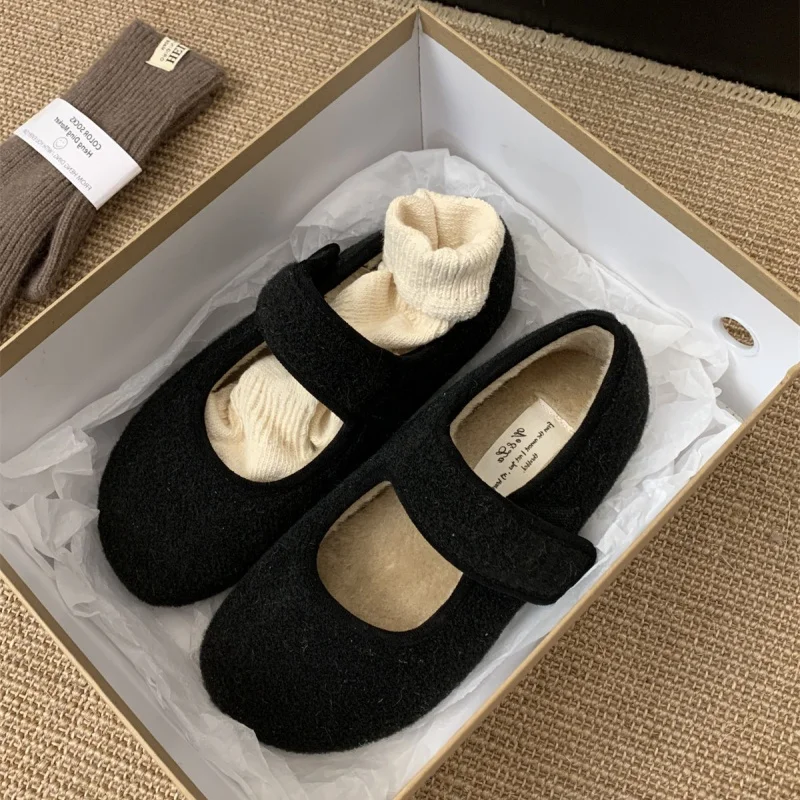 Herbst-Winter-Damen-Mary-Jane-Flats mit Fleece-Futter, flauschige Wollschuhe mit Klettverschluss, rutschfeste, weiche Sohle, warme, bequeme Alltagsschuhe. – Detail 6