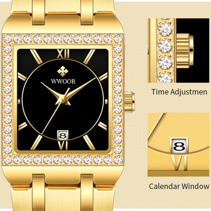 Fashion Wwoor Top Brand Full Stainless Steel Luxury Gold Ladies Exquisite Diamond Gift Watches Montre Femme Relogio Feminino