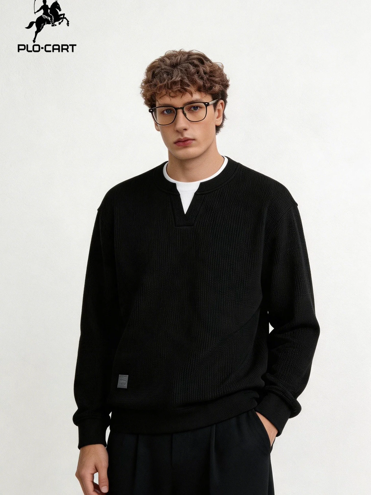 Camisa  de Manga Longa Casual para Homens, Suéter de Outono com Gola Henry, Camiseta Falsa de Duas Peças, Confortável em ...