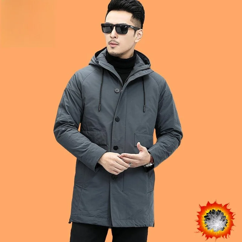 

Мужская удлиненная куртка с капюшоном, утепленная, модная, повседневная, осенне-зимняя верхняя одежда из полиэфирного волокна с наполнителем из белого утиного пуха