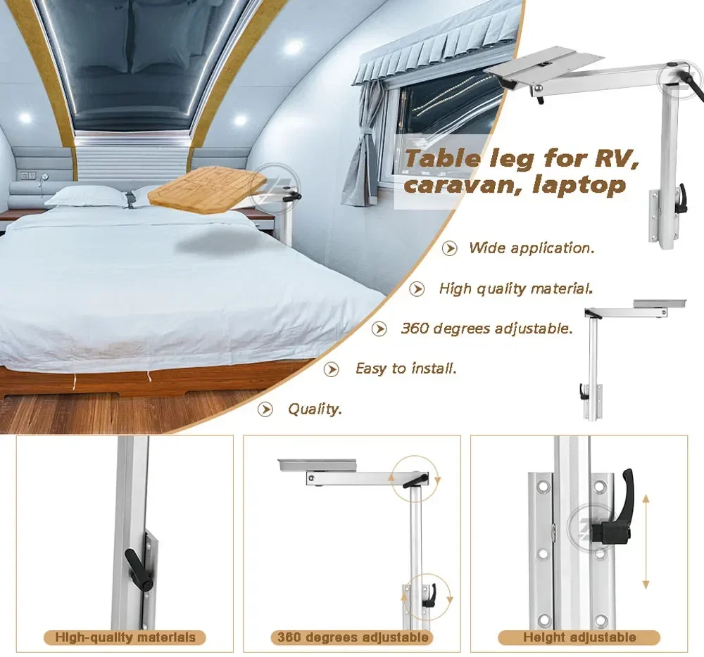 Removable Table Leg RV Accessories Detachable Height Adjustable Aluminum Alloy 360 Degree Rotation for Yachts RV Motorhome