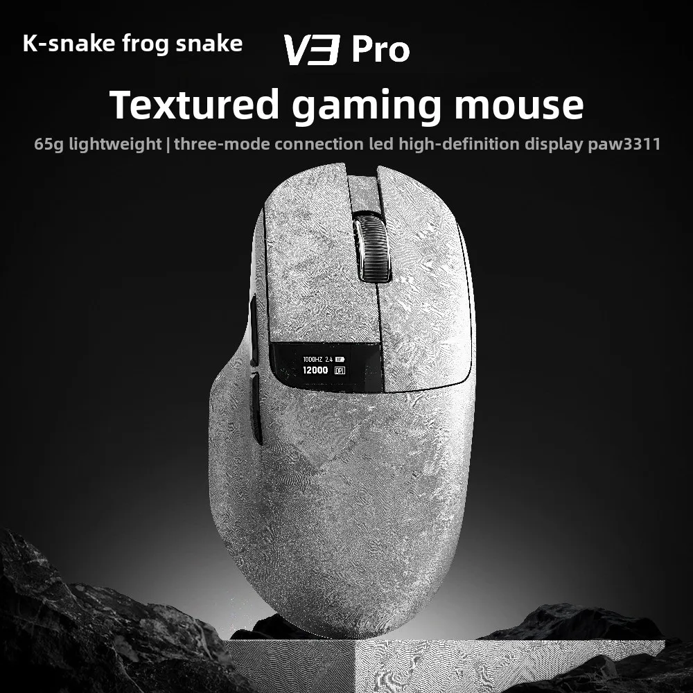 New V3 Pro Style Wireless Gaming Mouse Forged Texture Tri-Mode Bluetooth 2.4G Wired PAW3395 26K DPI Lightweight Ergonomic Mice