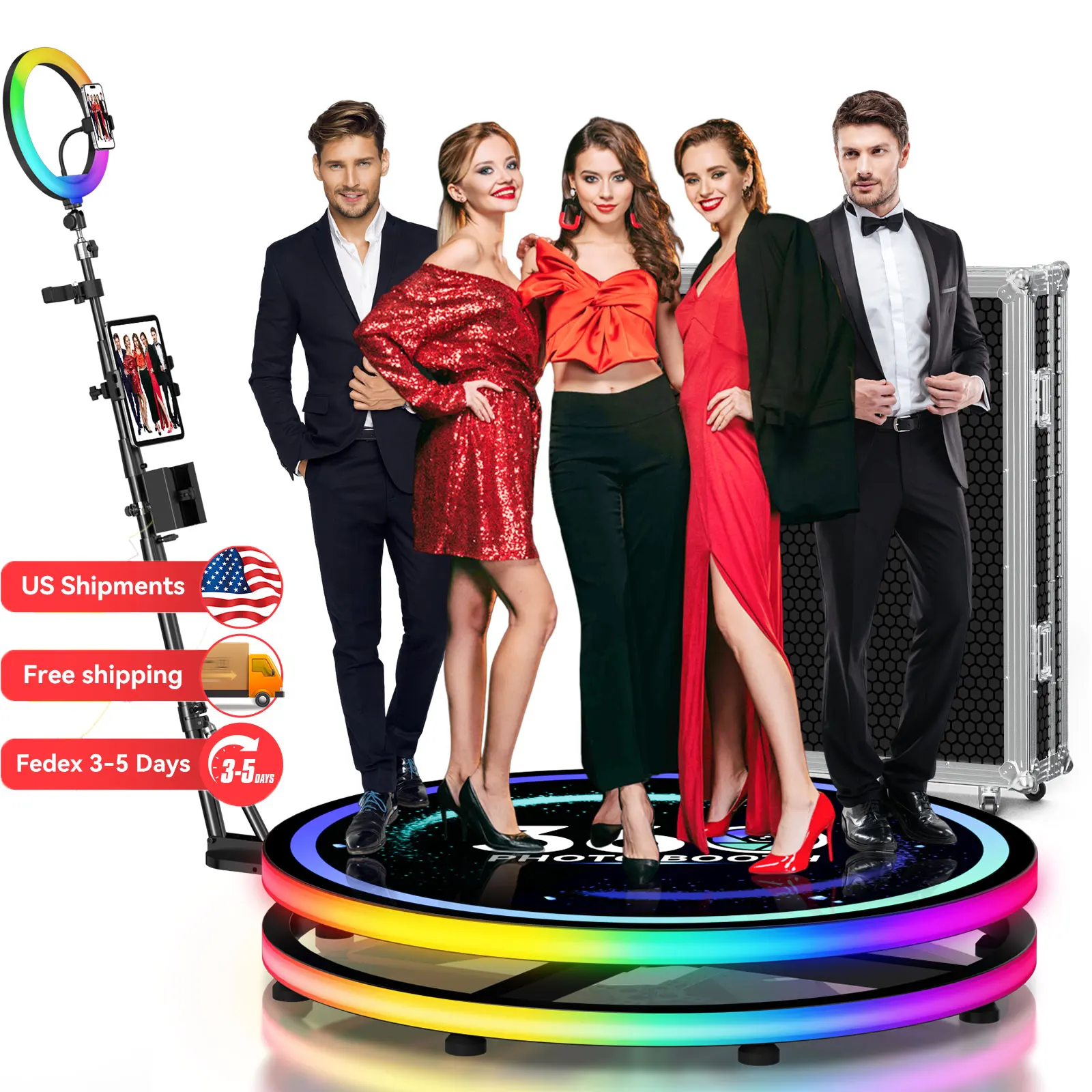 

Selfie Portable 360 Photo Booth Machine with APP Control 360 Camera Photobooth Platform RGB Ring Light Dropshipping 60-115cm