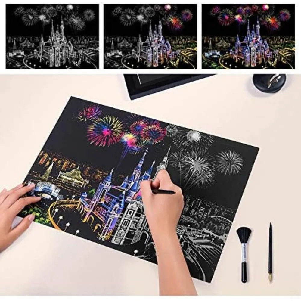 Adult and children's scratch painting kits, arts and crafts sets, rainbow scratch art painting paper, 16 "x 11.2" creative gifts