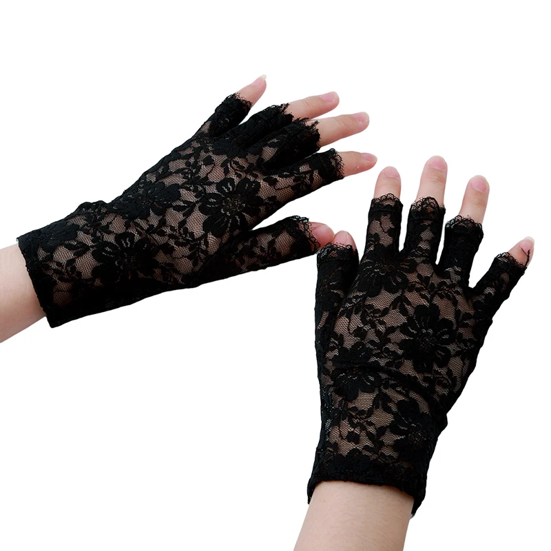 Spring New Arrival 3 Colors Party Sexy Women Lady Lace Gloves Mittens Accessories Fingerless Black White Beige