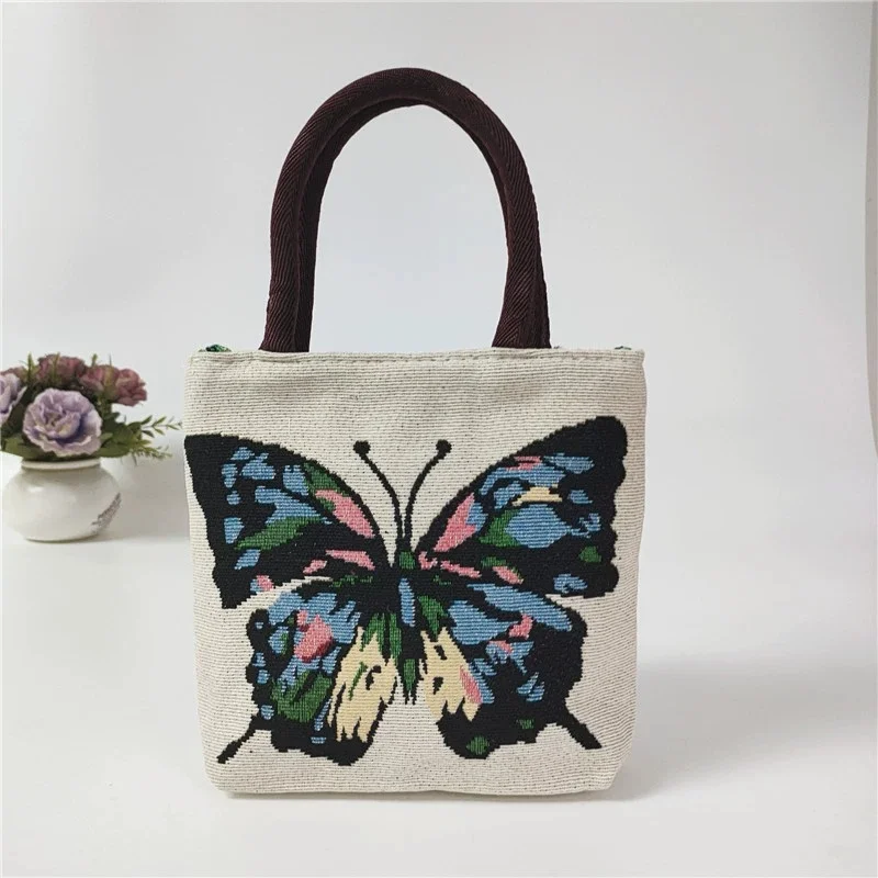 1pc Women Embroidered Tote Bag Retro Owl Elephant Printed Handbags Ladies Large Capacity Reusable Shopping Bag  Mother Handbag view 5