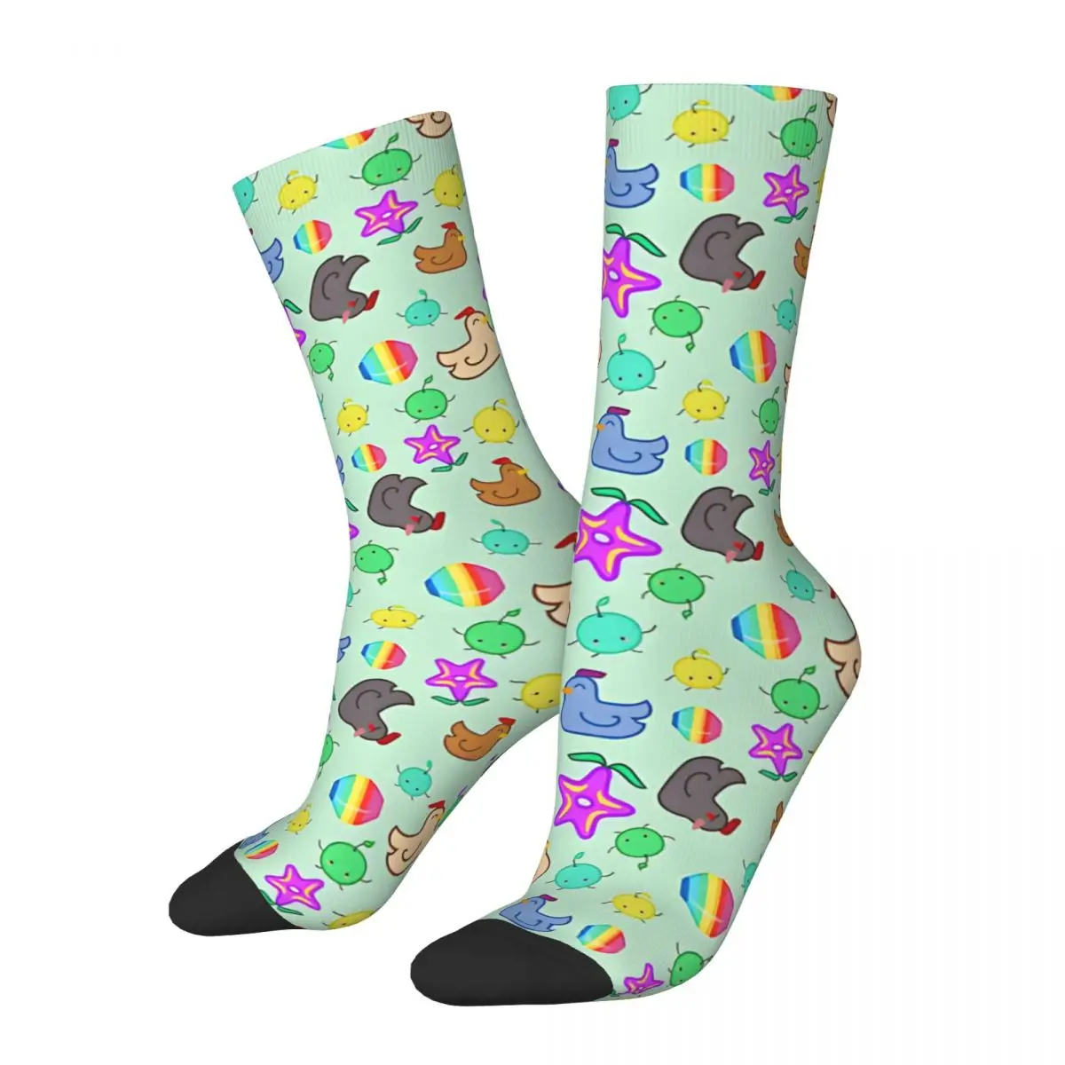 Padrão Unisex Harajuku Impresso Tripulação Sock, Retro, Stardew Valley, Happy Time, Jumble, Compressão dos homens, Novidade