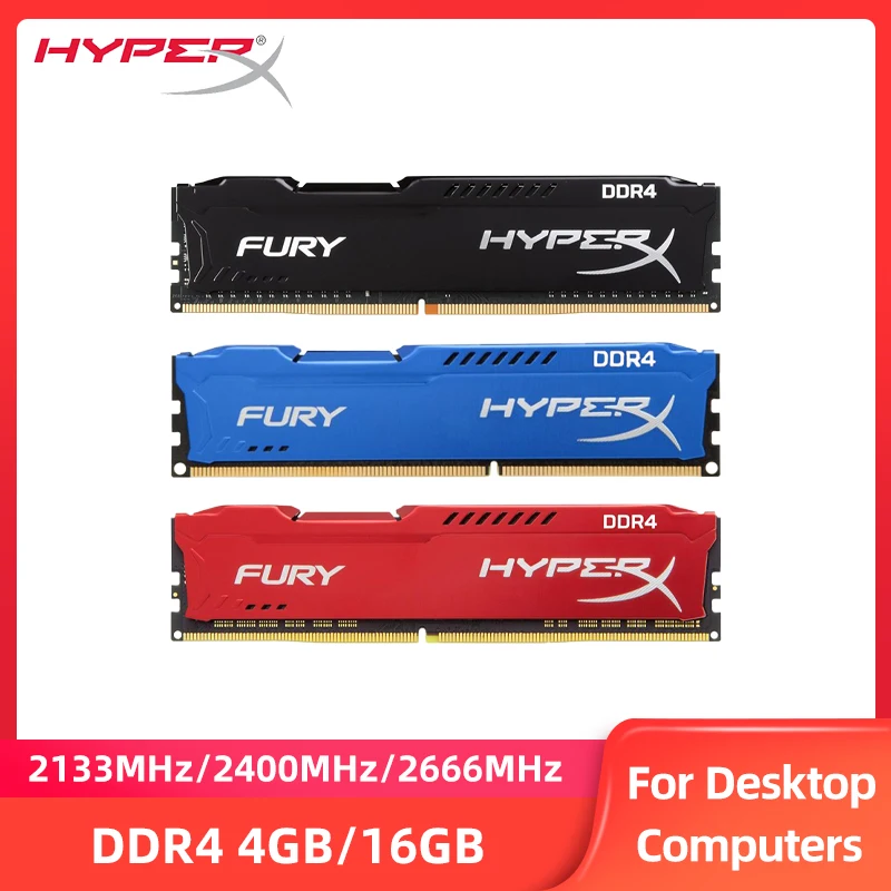 HyperX Fury Desktop RAM DDR4 4GB 8GB 16GB 2133MHz 2400MHz 2666MHz DIMM 288Pin 1.2V Compatible With Intel&AMD CPU
