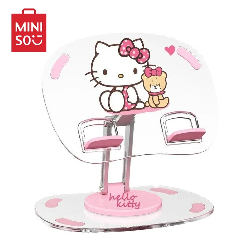 Sanrio Telescopic Phone Bracket Cartoon Hello Kitty Miniso 720 Degree Rotation Transparent Desktop Tablet Stand Adjustment Gifts