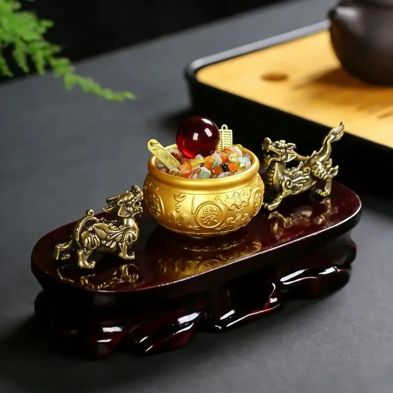 Zhaocai Pixiu Small Ornament Mini Treasure Pot Gathering Wealth Brass Prosperous Home Chinese Wealth Making Decoration