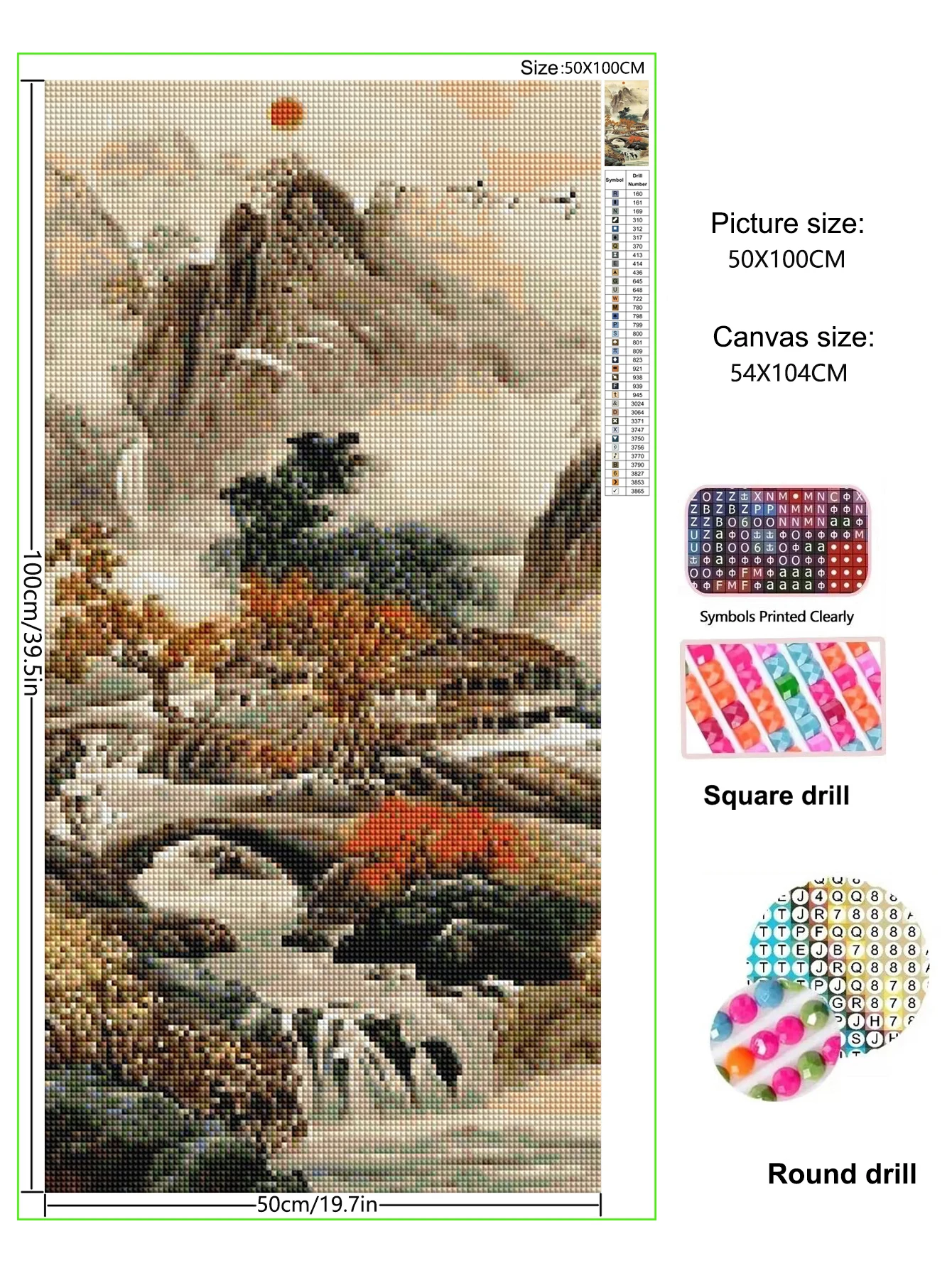 Rural Chinese Landscape DIY Diamond Painting Full Rhinestone Drill Mosaic Picture Embroidery Stream arch bridge big size Decor