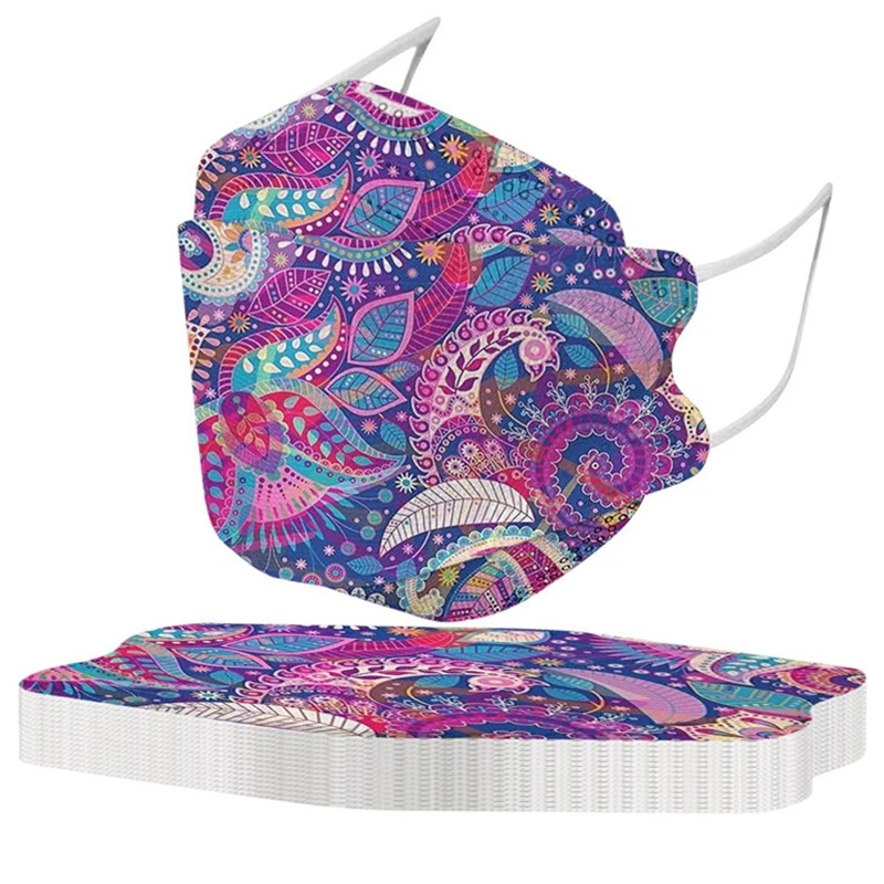 Newly 50Pcs Mixed Colored Disposаble Face Masks with Designs 4Ply Fish Type Masks Full Face Protection for Adults