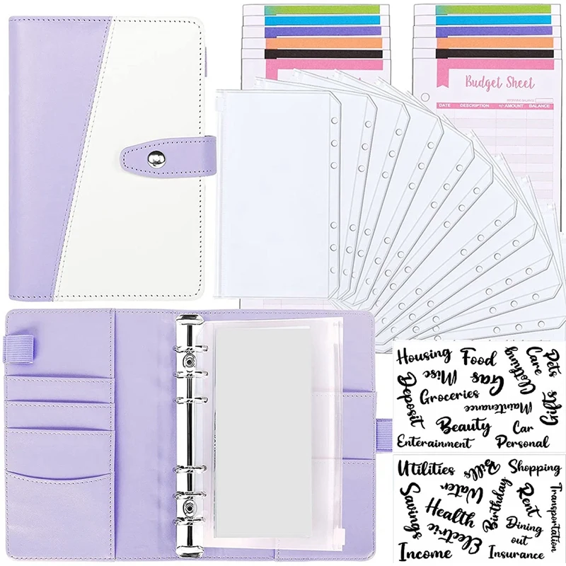 Budget Binder With Cash Envelopes, A6 PU Leather Budget Binder With Envelopes And Budget Sheets, Budget Binder