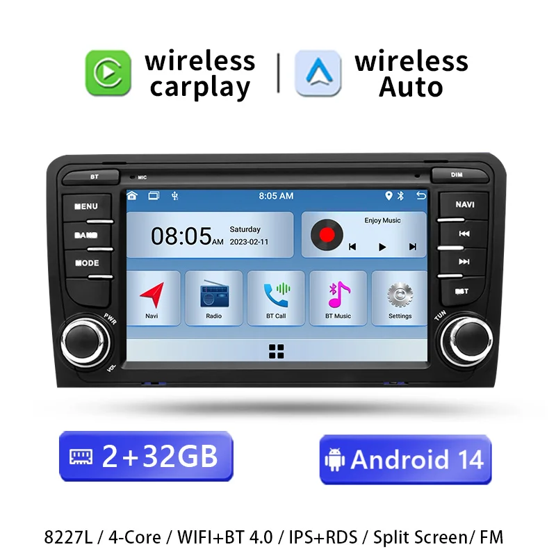 7'2 DIN draadloze CarPlay Android 14 autoradio voor Audi A3 8P 8L S3 RS3 8E/8H S4/B5 B7 2003-2012 Sportback Seat Exeo Multimedia GPS navigatiescherm stereo Wifi 4G 128GB