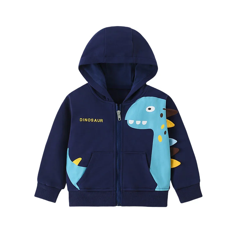 Jumping Meters 2-7T Dinosaurs Outwear Baby Girls Hooded Shirts With Zipper Hot Selling Children's Jackets Outwear Spring Wear