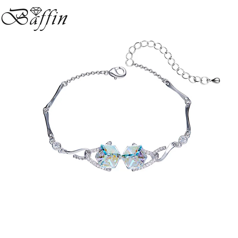Kpop Original Cube Crystals From Austria Silver Color Wrap Bracelets Bangle for Women Friends Birthday Luxury Christmas Jewelry