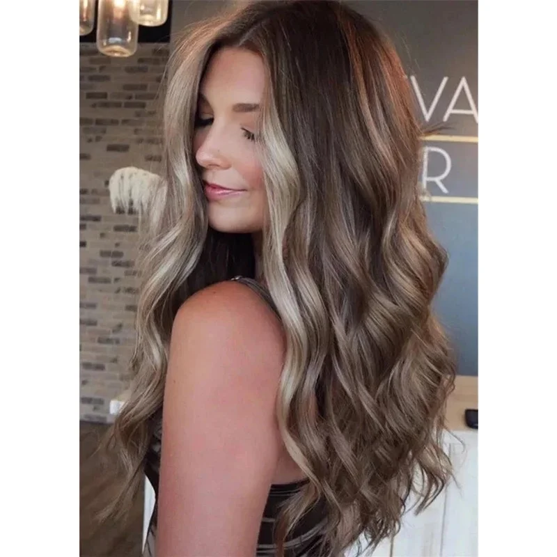 Hair New Fashion Women's Long Light Brown Mix Blond Wavy Wigs 24 Inch