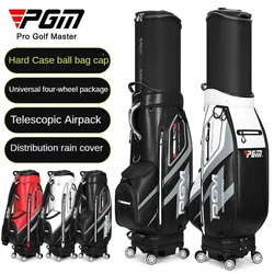 PGM Golf Bag Men's Aviation Checked Ball Bag Four-wheel Flat Push Telescopic Bag Waterproof Microfiber Leather QB099