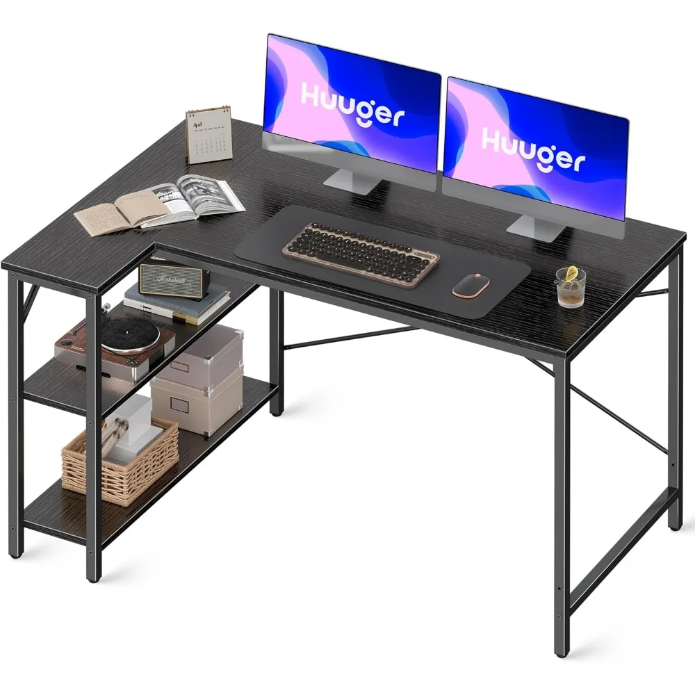 L Shaped Desk, 47 Inches Computer Desk with Reversible Storage Shelves, Gaming Desk, Corner Desk Home Office Desks, Writing