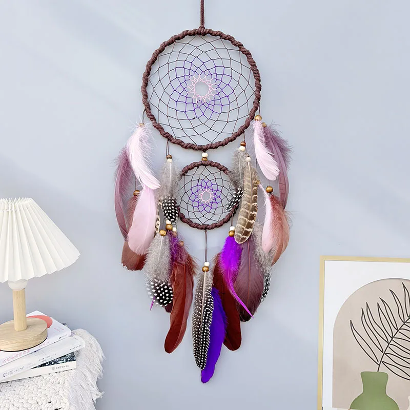 4 Colors Dream Catcher Handmade Feathers Wind Chimes Wall Pendants Bedroom Hanging Ornaments Birthday Festival Gifts Home Decor