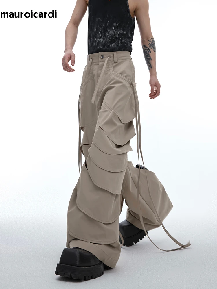 Mauroicardi Autumn Hollow Out Black Flowy Baggy Wide Leg Pants for Mens Streetwear Men Luxury Designer Clothing Fashion Trousers