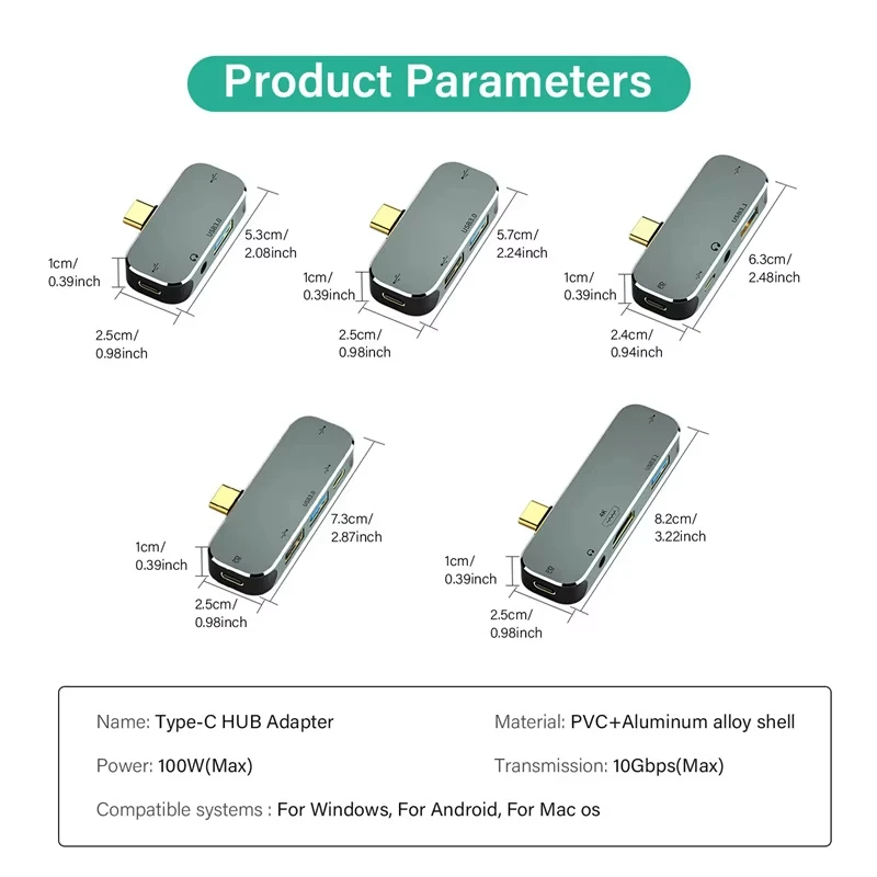 Type C to USB TypeC to 3.5MM Jack USBC PD Type-C to HDMI-compatible Adapter Converter Hub Splitter Docking Station for MacBook