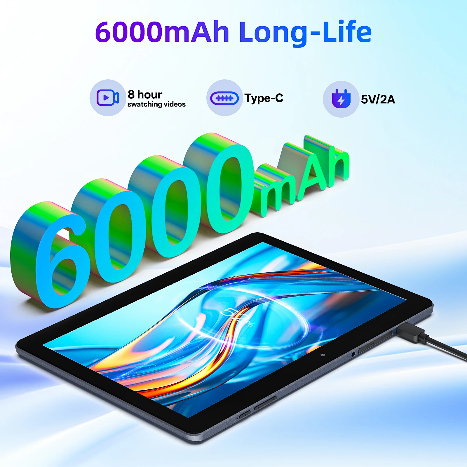 BAKEN tablet Android 13 de 10,1 polegadas, processador quad-core, 4 (2 + 2) GB + 64 GB, câmeras duplas, wi-fi, Bluetooth, bateria de 6000 mAh