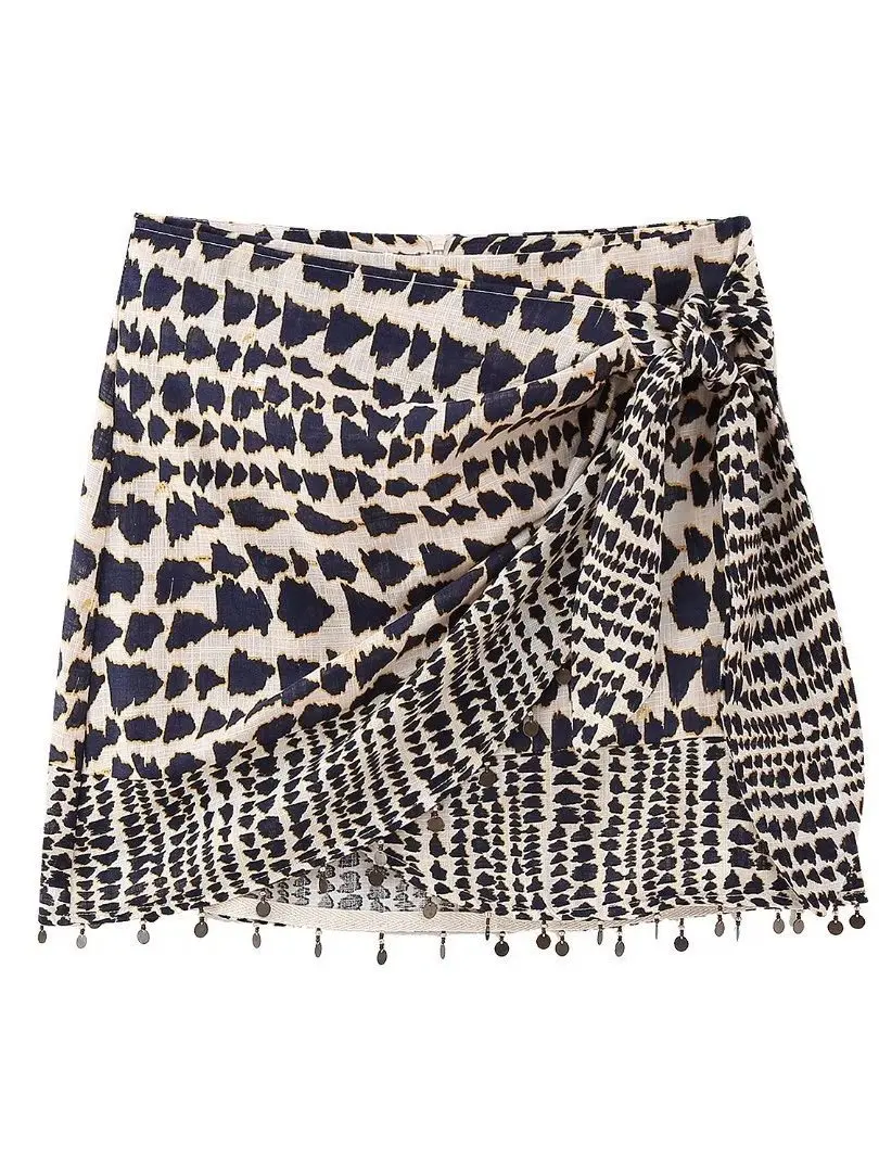 

Versatile High Waist Printed ort Skirt for Women Casual Cross over Design All Match Summer Collection Polyester Fabric