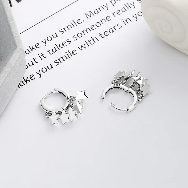 Solid 925 Sterling Silver Fashion Jewelry Multiple Star Drop Earrings For Women New XY0043