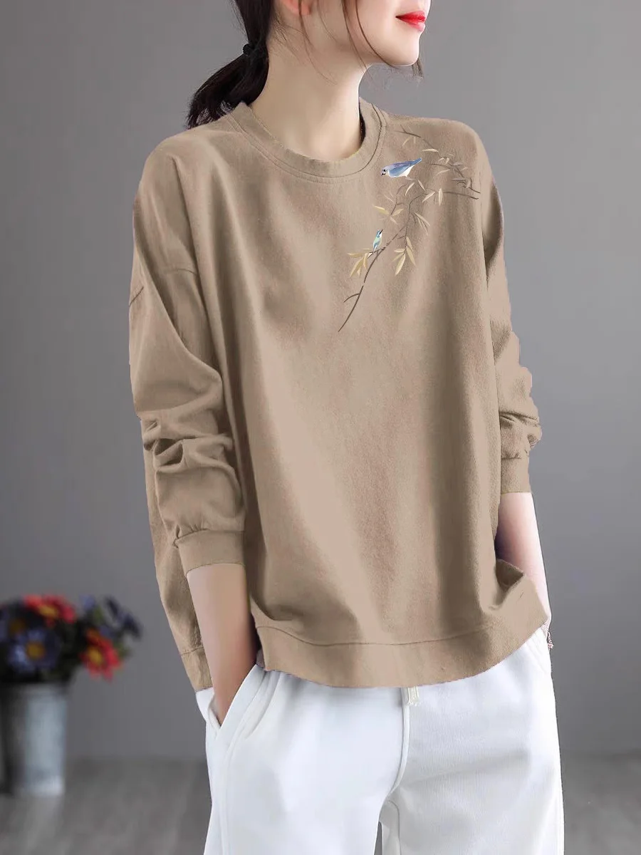 

Women's Pure Cotton Long Sleeve round Neck Base Shirt Large Size Inner Wear Artistic Style Versatile Autumn Winter Fashionabl...