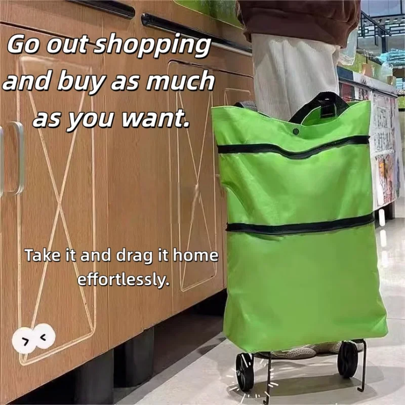 1pcs Portable Shopping Bags with Wheels to Buy Vegetables or Pick up Express Folding Hand Trailers, Camping Travel Storage Bags