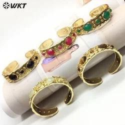 WT-B663   WKT 2024 Amazing Style Natural Gemsto And Pearl 18K Gold Plated Adjustable Bangle Fashion Jewelry Supplies Accessory